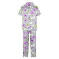 thumbnail image 4 of WCMZJ Women Pajamas Set Notch Collar Soft Sleepwear Pjs Short Sleeve Button Down Nightwear with Long Pants, 4 of 5