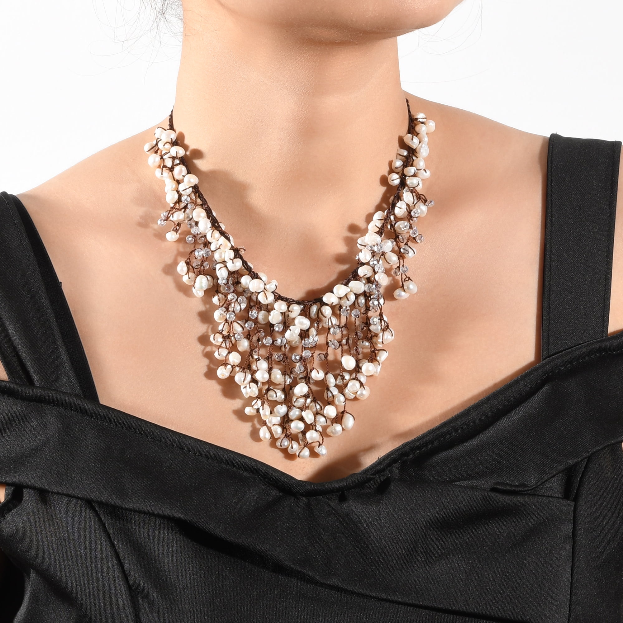 Vintage Glamour Waterfall of Mixed White Pearls and Crystal