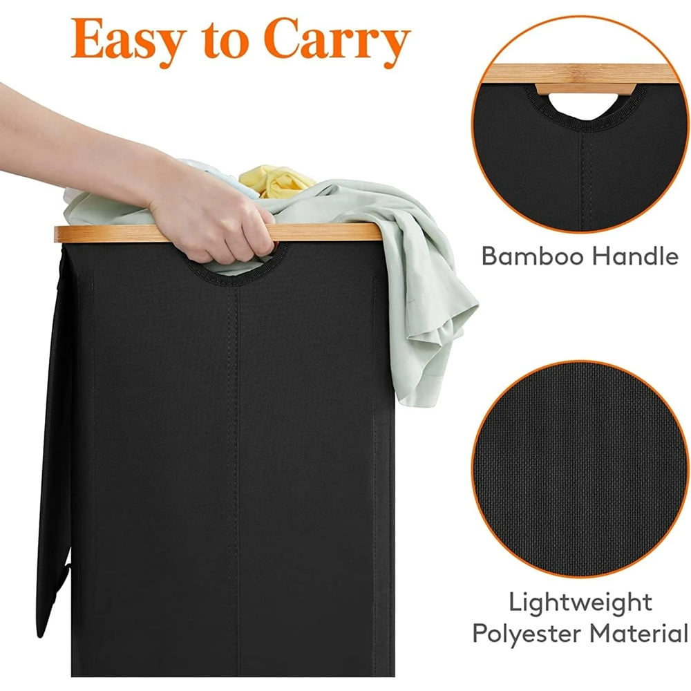 TEAFIRST Laundry Basket ,with Hamper Lid 100L Collapsible Removable Bag for Bedroom Bathroom, Black