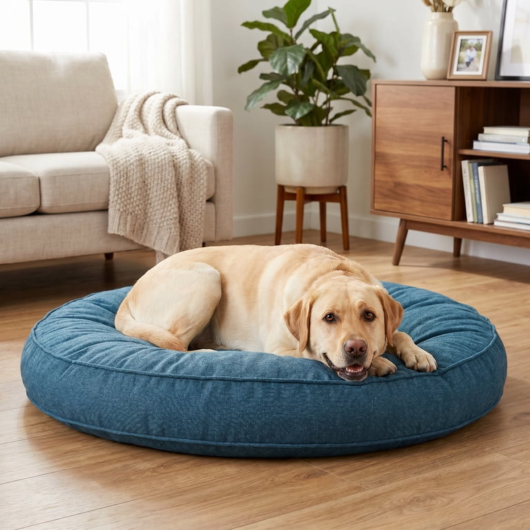 Vibrant Life Tufted Poof Round Pet Bed, Medium, Gray, Polyester