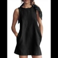 thumbnail image 2 of Vestido Corto Informal de Verano para Mujer, de Algodón y , con Cuello Redondo, Sin Mangas y Espalda Abierta, Ideal para Playa y Sol. Negro M, 2 of 9