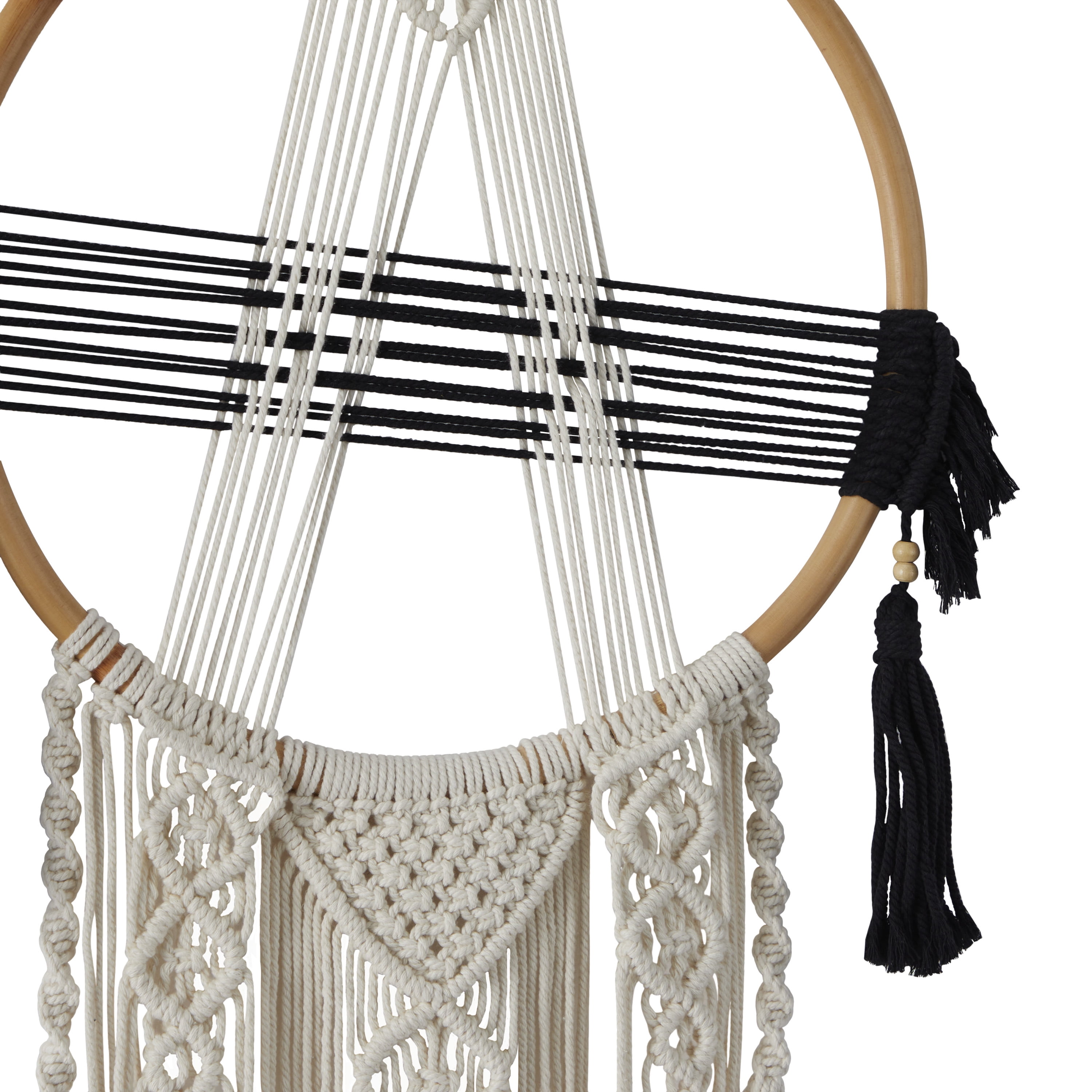 DecMode Black Cotton Handmade Intricately Weaved Macrame Wall Decor with Beaded Fringe Tassels