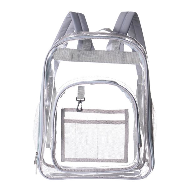 Mochila transparente Sunnimix con correas Reforzadas y bolsillo frontal Gris claro 33x17x42cm