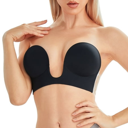 

Junlan Strapless Sticky Bra for Women Push Up Backless Adhesive Invisible under bra for party(Black L)