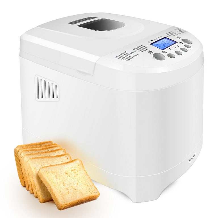  Bread Machine,AUMATE 2LB Bread Maker,with 12  Presets,Gluten-Free Setting,Auto Fruit Nut Dispenser & Nonstick Pan,2 Loaf  Sizes,13H Reserve & 1H Keep Warm (Milky White): Home & Kitchen