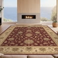 thumbnail image 2 of Design&I 9'x12' Washable Area Rug Beige Burgundy Floral Elegance Intricate Botanical Motif with Classic Border for Master Suite, Under Bed, Sleek Flatweave Pet Friendly, 2 of 7