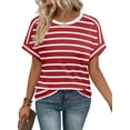 thumbnail image 3 of Ronuti Womens T-shirts Short Sleeve Fashion Shirts Summer Tops Fashion Womens Clothes Womens Striped T-shirt, 3 of 8