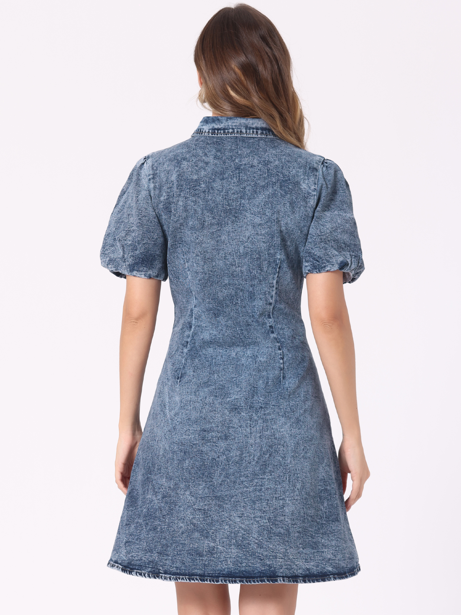 DARING DIVA Denim Puff Sleeve Collared Button Down Dress L Gray Blue