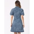 thumbnail image 4 of DARING DIVA Denim Puff Sleeve Collared Button Down Dress L Gray Blue, 4 of 6