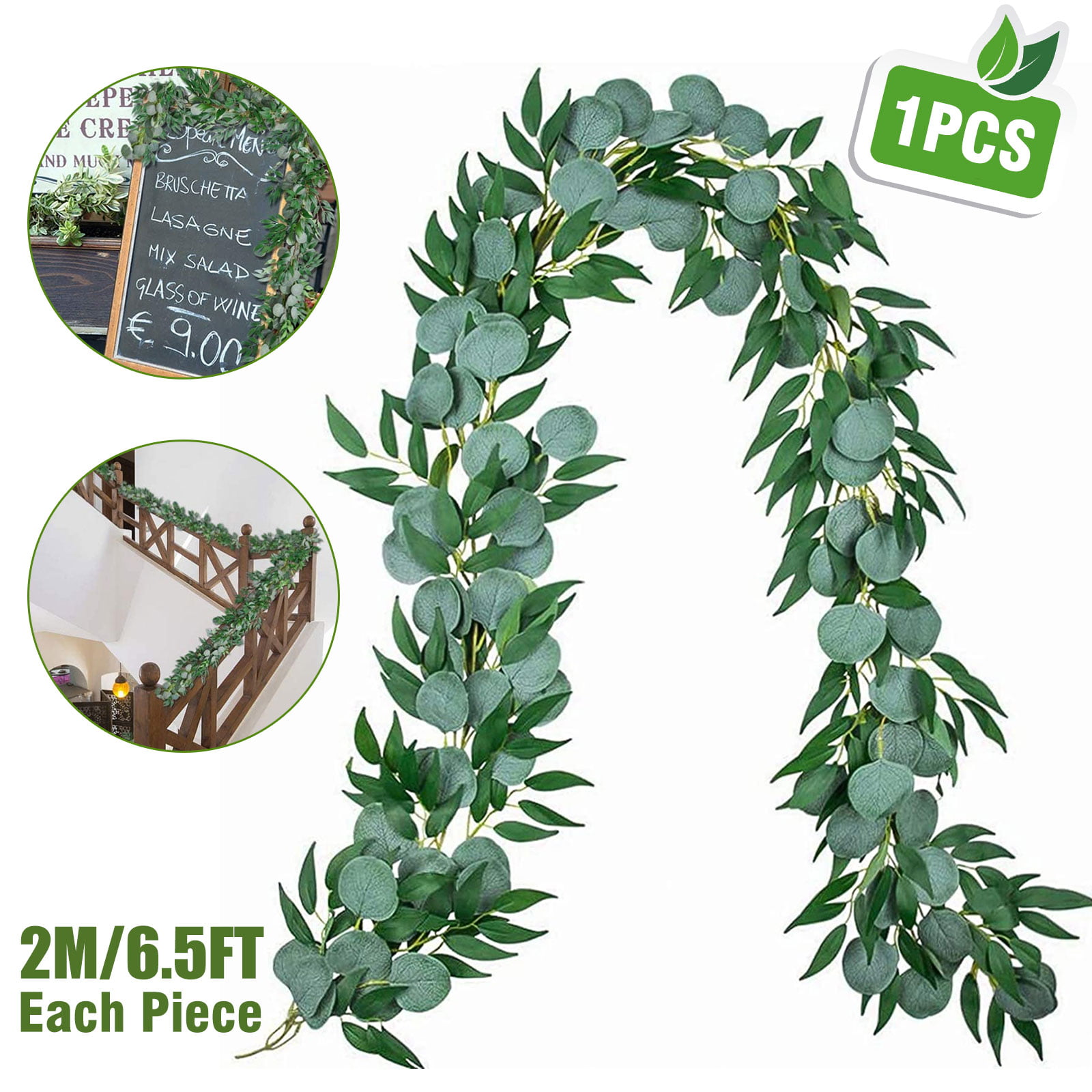1M/2M Artificial Fake Eucalyptus Garland Leaf Vine Green Leaves Backdrop Decor^^ 