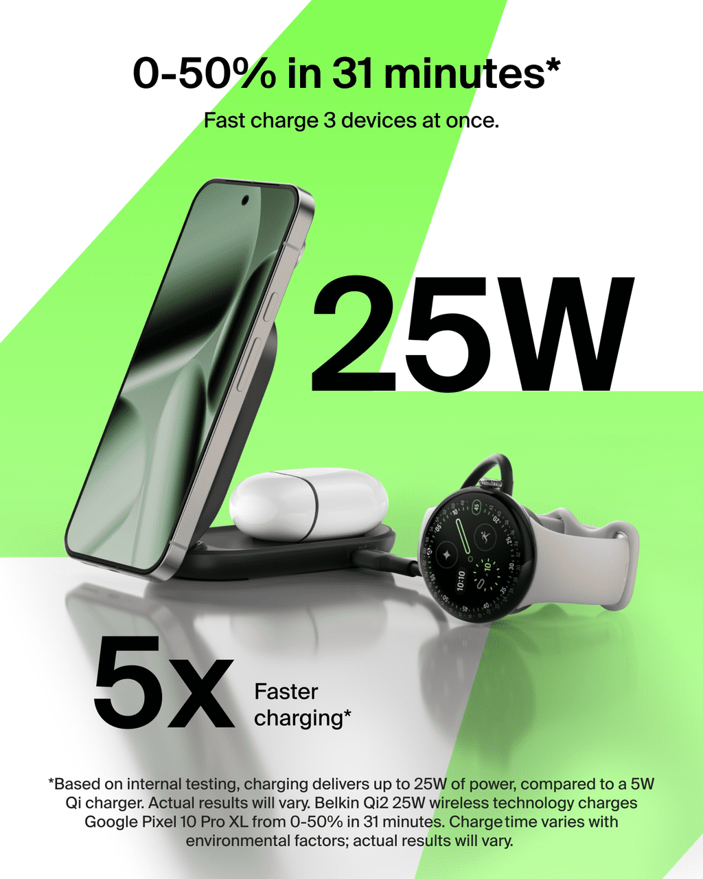 Belkin MagSafe Charger Compatible, 2-in-1 Qi2 Wireless Charging Station 25W, Convertible Wireless Charger for iPhone 16, AirPods, Portable Phone Stand for Travel w/ USB-C Port, 45W Adapter - Black