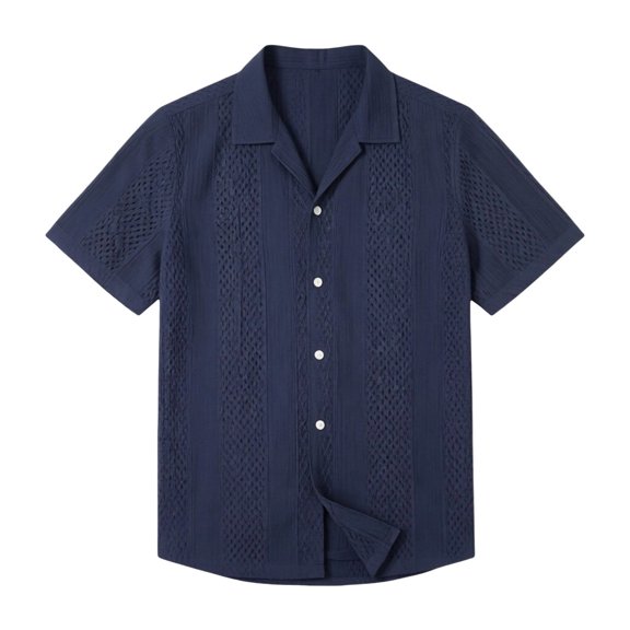 Tisuna Men'S Shirts Short Sleeve Button Down Moisture-Wicking Summer T-Shirts Mens Classic Collared Dress Shirts For Work Business Navy Size L