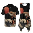 thumbnail image 6 of Psesaysky Japanese Style Shark Couples Matching Hawaiian Outfit Great Wave Print Mens Short Sleeve Shirts or Womens Sleeveless Tank Sundress with Pockets Beach Vacation Outfit, 6 of 7