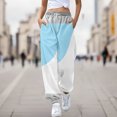 thumbnail image 2 of Women's Color Block Sports Pants, Elastic Drawstring Waist Casual Trousers, Side Pocket Jogger Pants, Soft Comfortable Athletic Wear, Colorful Pattern Lounge Pants Blue L, 2 of 9