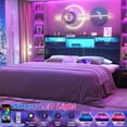 thumbnail image 3 of Aheaplus Queen Headboard with Drawer Storage and RGB LED Light, Queen Size Upholstered Headboard with Charging Station and Bookcase, for Bedroom/Dorm Room/Guest Room, Black Oak, 3 of 7