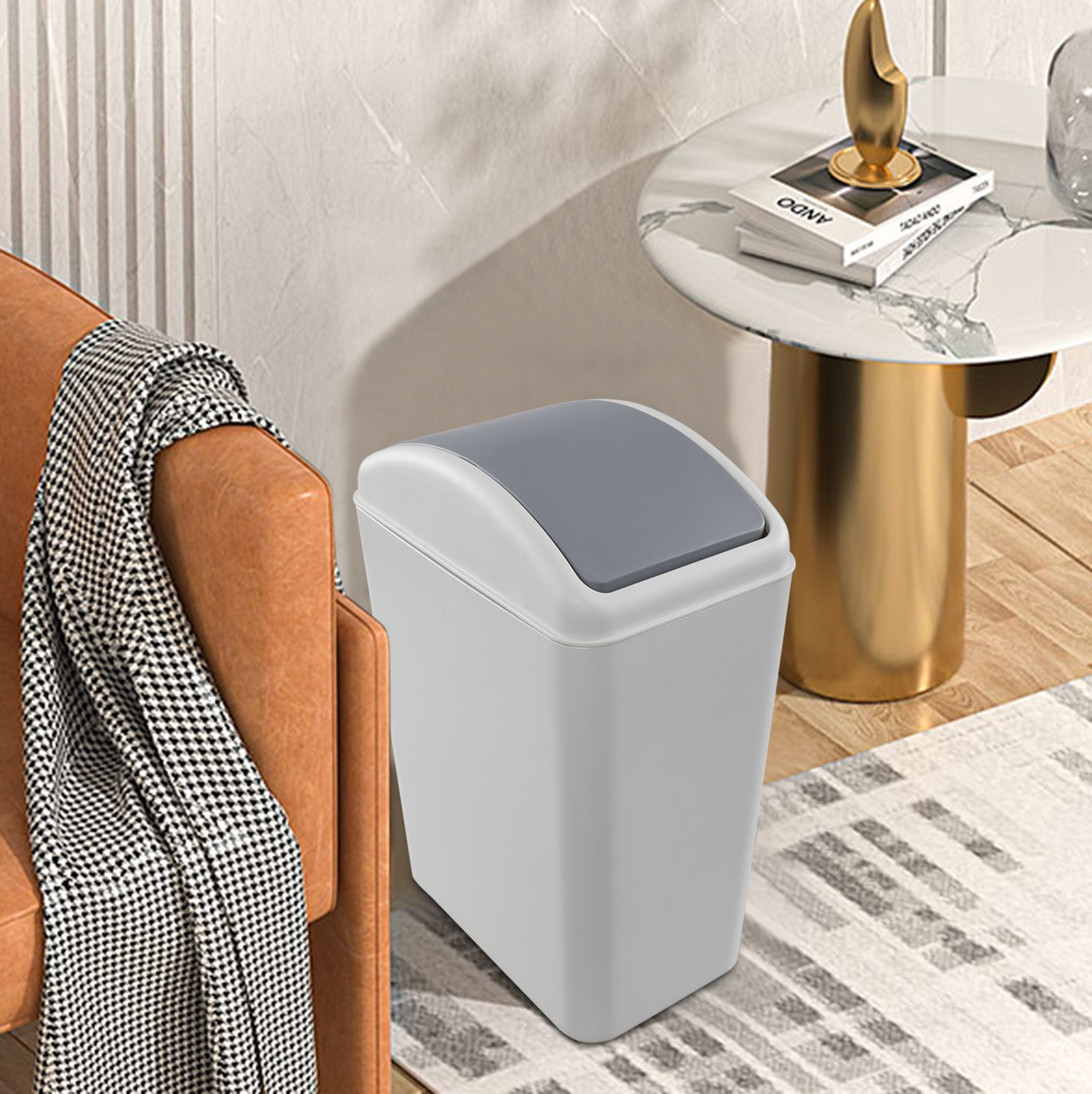 Tstorage 4.5 Gallon Plastic Trash Can with Swing Lid, Swing Top Garbage Can, 3 Packs, Gray