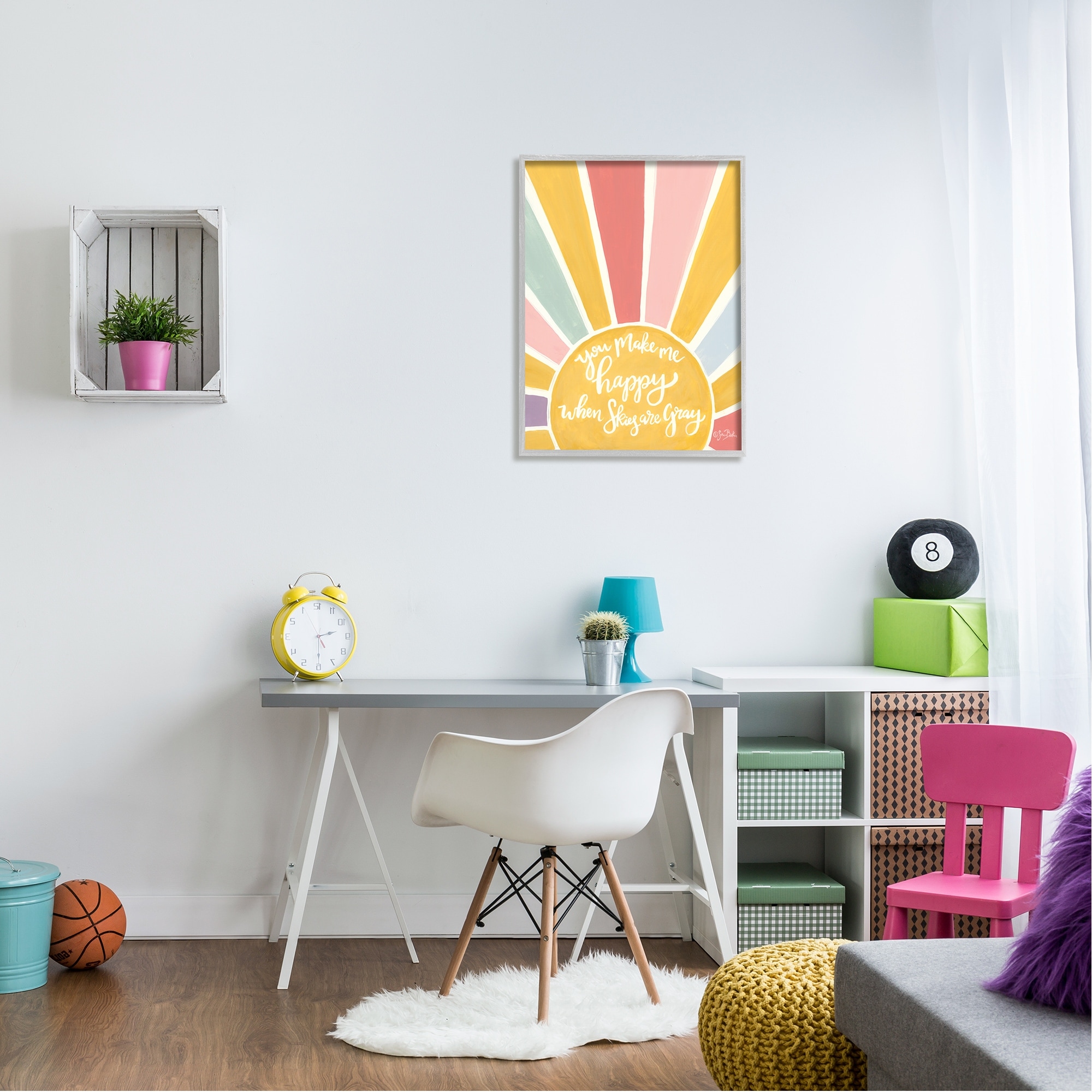 Stupell Industries You Make Me Happy Yellow Striped Sunshine Calligraphy Framed Wall Art, 24 x 30, Design by Sara Baker