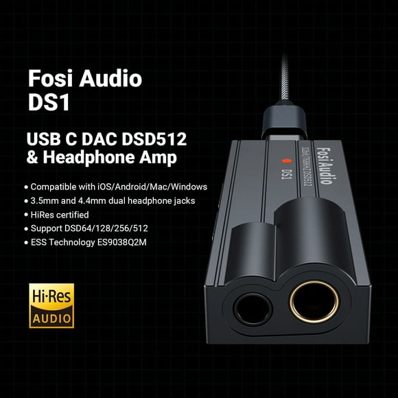 Fosi Audio DS1 DSD512 HiFi DAC Headphone Amplifier Mini Audio USB DAC Amp Support 32bit/768kHz with 3.5MM & 4.4MM Dual Outputs