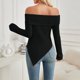 thumbnail image 3 of Elegante jersey blanco con hombros descubiertos para mujer: top sexy de manga larga de punto con un solo hombro, material de poliéster, versátil para ocasiones formales e informales., 3 of 5