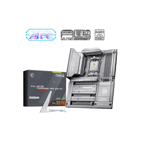 MSI MAG X870E TOMAHAWK MAX WIFI PZ AM5 AMD X870E PCIe 5.0 USB 40/20/10/5Gbps Type A/C Wi-Fi 7 ATX Back-Connect Motherboard