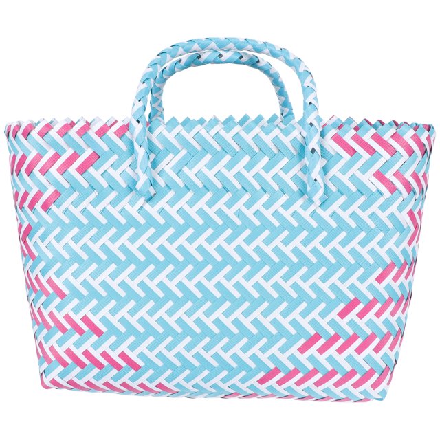 1 bolsa de plástico tejida a mano, moderna, a rayas, de gran capacidad.