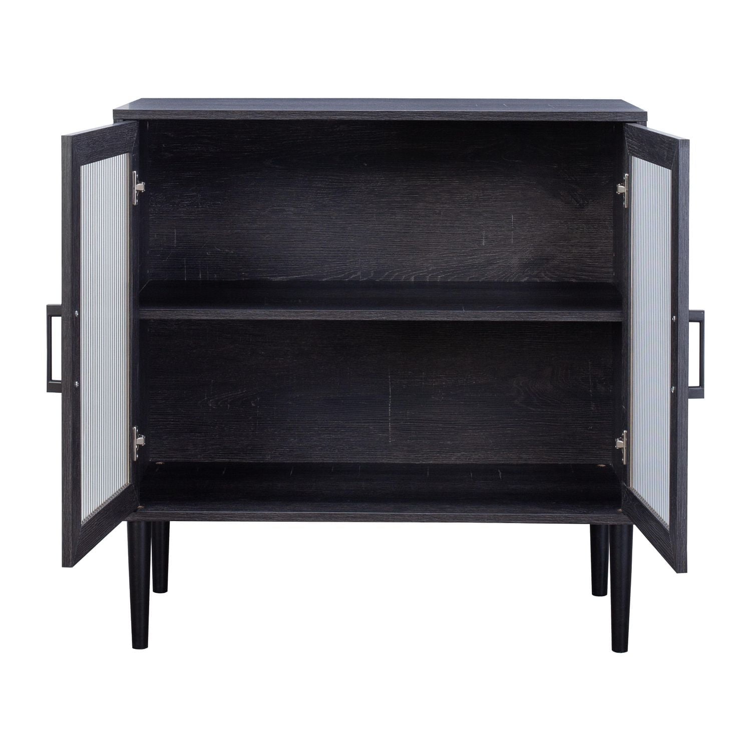 CorLiving Ethan Engineered Wood Compact Sideboard with 2 Glass Fluted Doors and 2 Shelves, Dark Grey