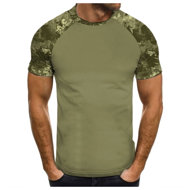 Playeras Cuello V Para Hombre, Camiseta Informal De Moda Con Estampado De Camuflaje, Cuello Redondo Y Manga Corta