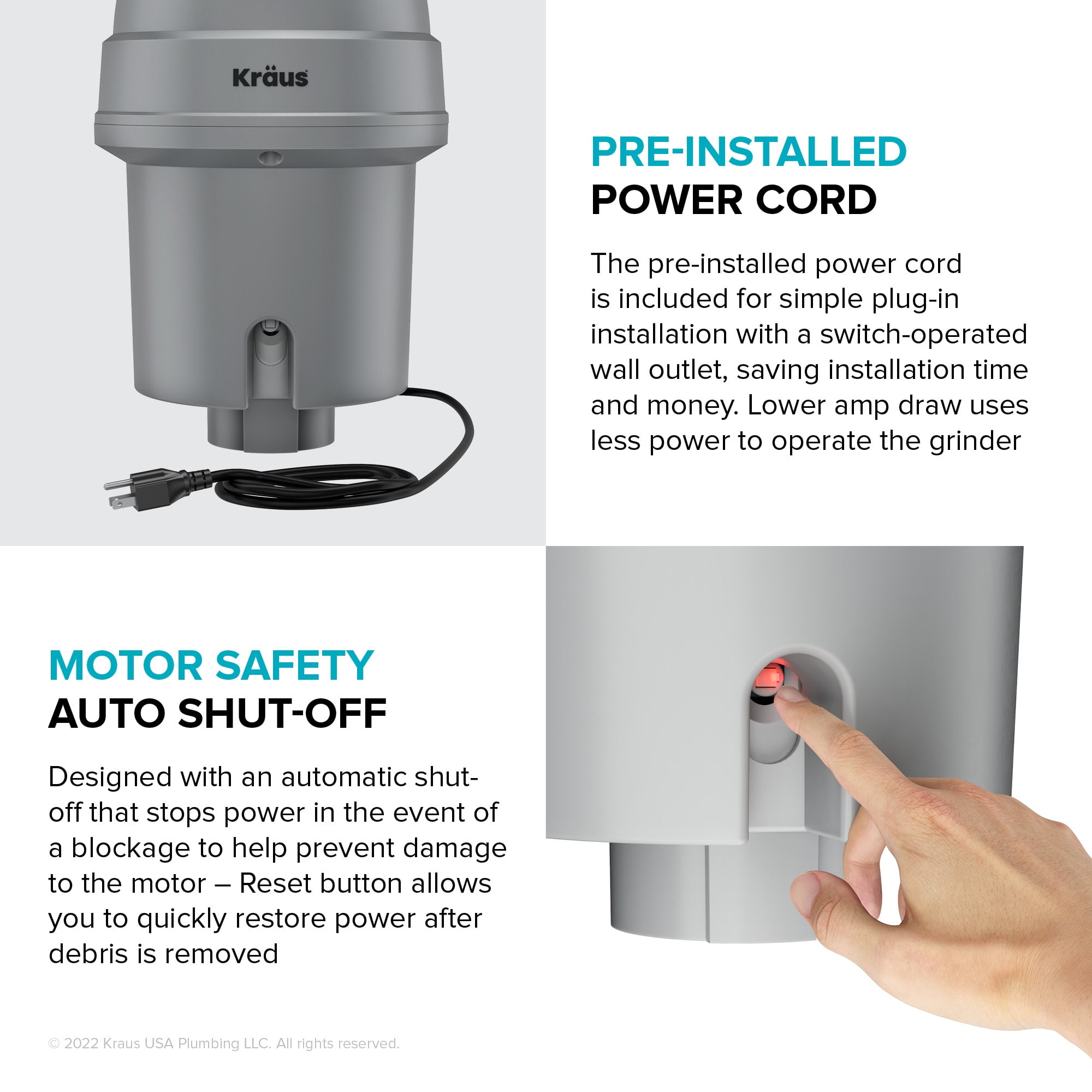 Kraus KWD210-75MGR 3/4 Hp Continuous Feed Garbage Disposal - Grey