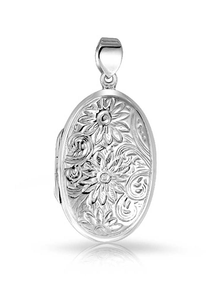 Bling Jewelry Vintage Style Embossed Sunflower Photo Oval Lockets For