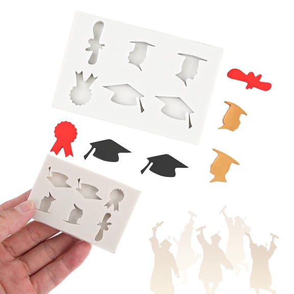 2026 Graduation Cap Silicone Mold Set Graduation Kitchen Baking Chocolate Candy Fondant Mold Grad Cap Diploma for Grad Party Cake Cupcake Topper Decoration(Light Ashy)