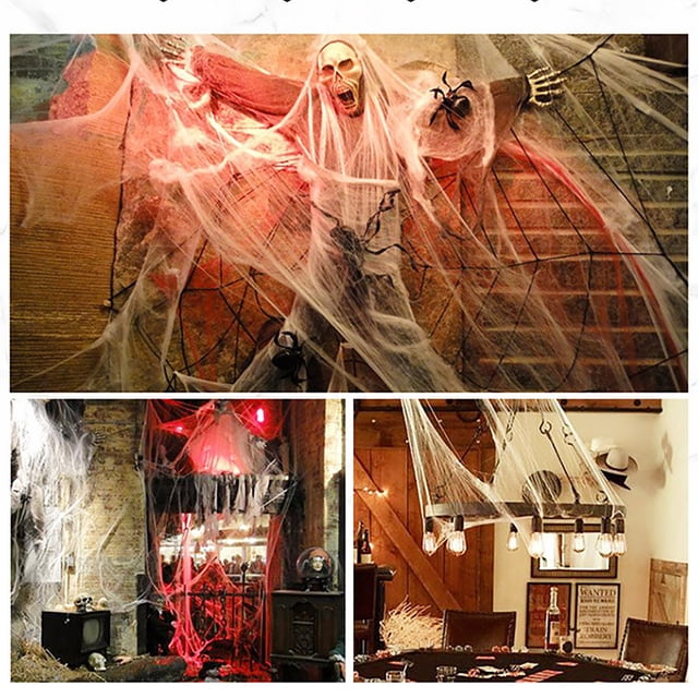 Staron Toiles d'Araignées Décorations d'Halloween, Toile d'Araignée Extérieure Fausse Toile d'Araignée pour Fournitures de Fête Intérieure et Extérieure d'Halloween