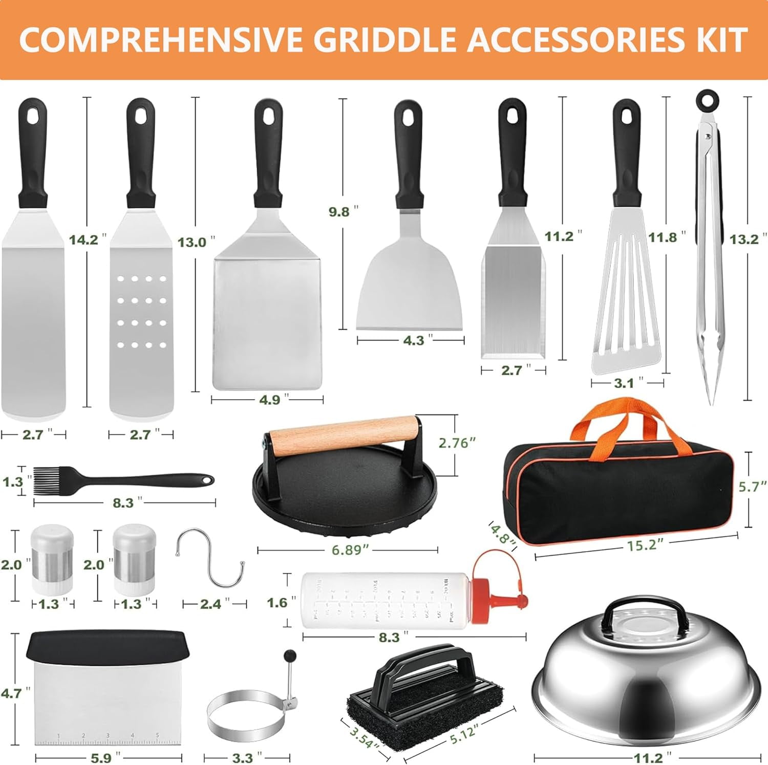 Griddle Accessories Kit for Outdoor BBQ: 27Pcs Flat Top Grill Accessories for Blackstone and Camp Chef, Professional Grilling Accessories with Grill Spatula Set, Basting Cover, Scraper, Carry Bag