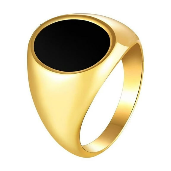HIJONES Men's Stainless Steel Oval Agate Black Enamel Lapis Lazuli Chunky Ring Plain Polished Wedding Finger Band Gold Black Size 8