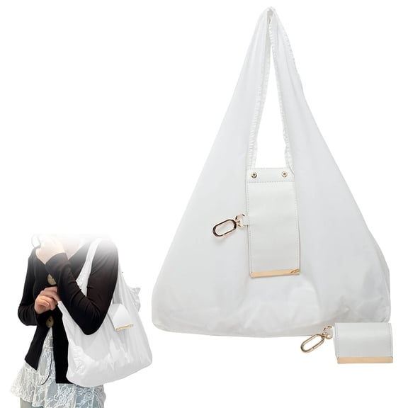 Keychain Tote Bag Foldable Expanfable Leather Mini Shoulder Purse Handbags with Key Ring for Daily Errands