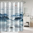 thumbnail image 2 of Mountain Shower Curtain, Abstract Sunrise Ink Painting Shower Curtain for Bathroom Small Boat on The Sea Aesthetic Nature Scenery Fabric Shower Curtain Set with Hooks, 72x84 Inch, 2 of 6