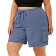 thumbnail image 4 of CQONEPT Plus Size Cargo Shorts for Womens Drawstring Elastic Waist Shorts Summer Fshion Clothes with Pockets Light Blue 3XL, 4 of 6