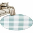 thumbnail image 2 of Aqua White Buffalo Check 3.3ft Round Rug, Farmhouse Plaid Modern Geometric Non-Skid Rubber Backing Large Area Rugs - Living Room Bedroom Home Office, Indoor Floor Mat Carpets Washable Rug, 2 of 9