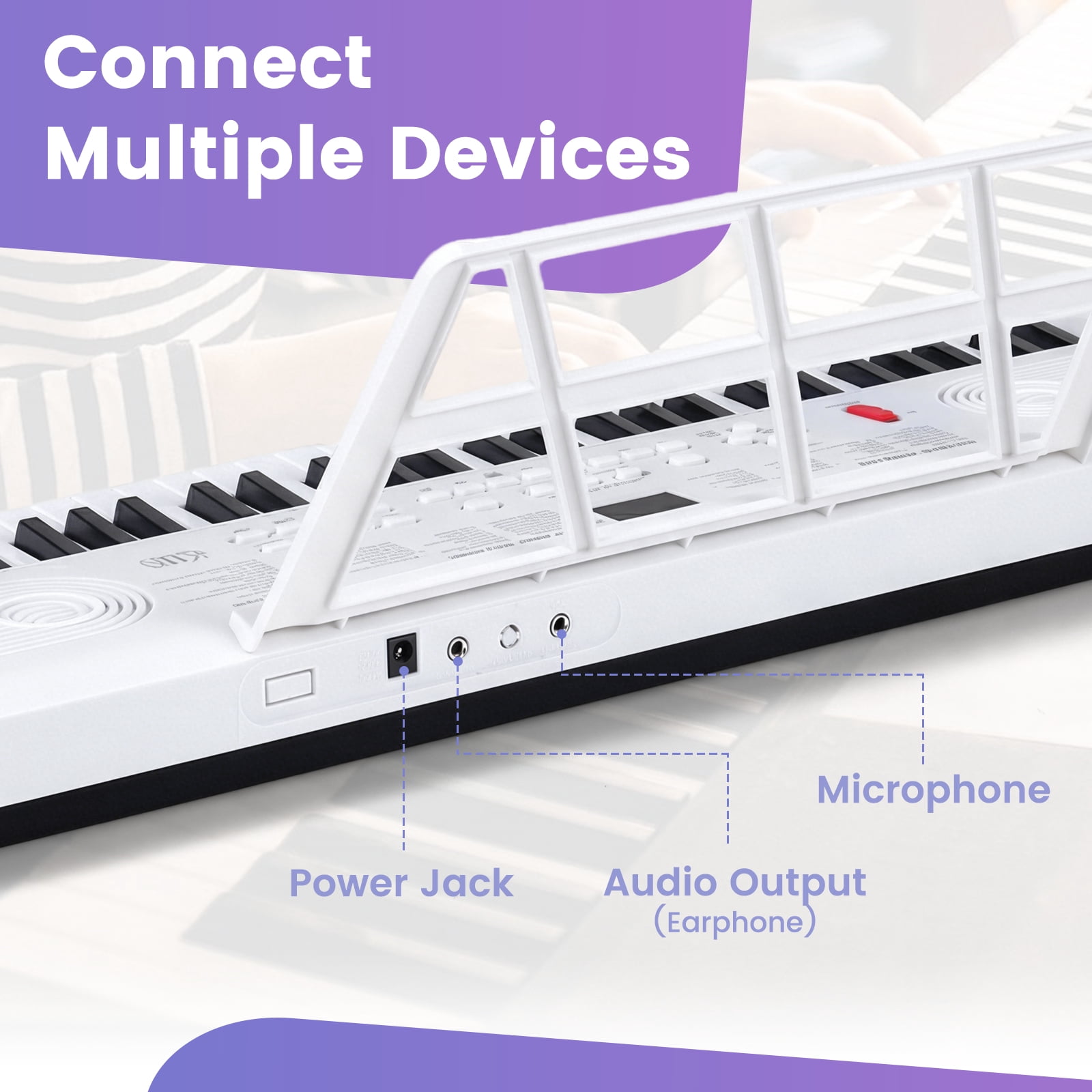 Costway 61Key Keyboard Piano for Beginners,Electric Portable Digital Piano with Music Stand White