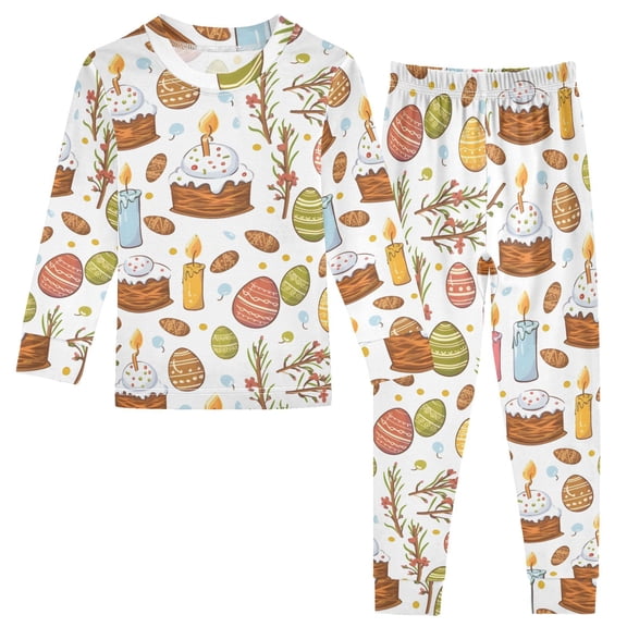 Dailycode Cotton Pajama Set Snug Fit Long Sleeve Top and Pants for 18M-8Y Easter Egg Cake Branches