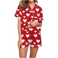 thumbnail image 2 of Goodtrade8 PJ Sets for Women Shorts & Tops 2 Pieces Homewear Casual Heart Print PJS Homewear Loungewear Summer Short Sleeve Womens Pajamas Set Pockets, 2 of 5