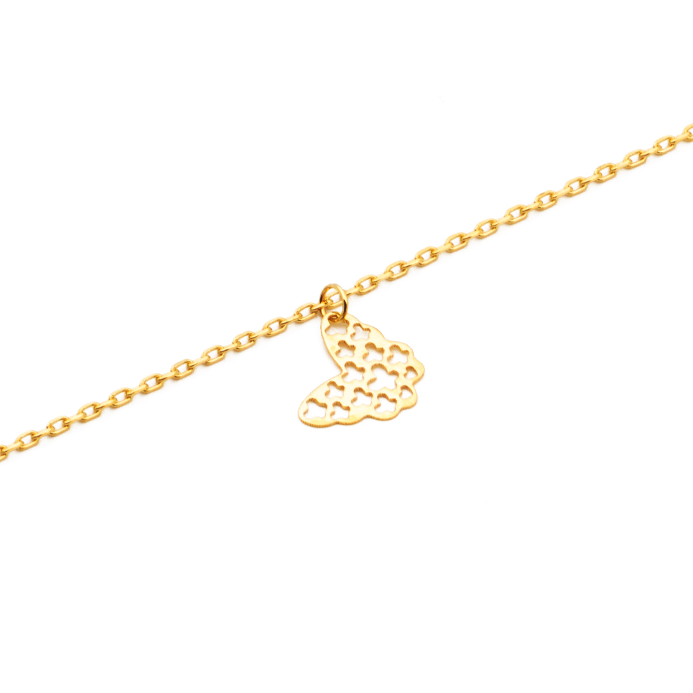 LOVEBLING 10K Yellow Gold .50mm Diamond Cut Rolo Chain w/Flower, Butterfly, Heart pendants Anklet Adjustable 9"-10" (#13)
