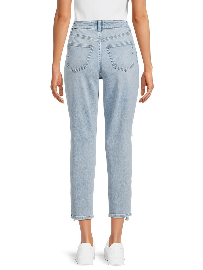 【BACK CHANNEL】NON WASH CROPPED DENIM Time and Tru Women's Cropped High Rise Distressed Mom Jeans