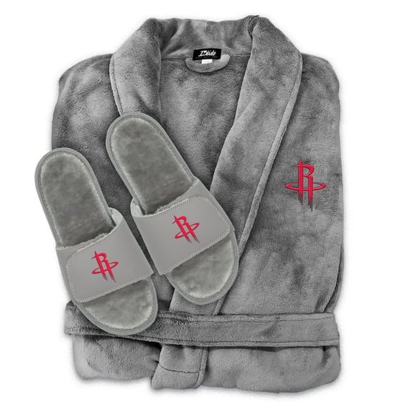 Unisex ISlide  Gray Houston Rockets Faux Fur Slide Sandals & Robe Bundle