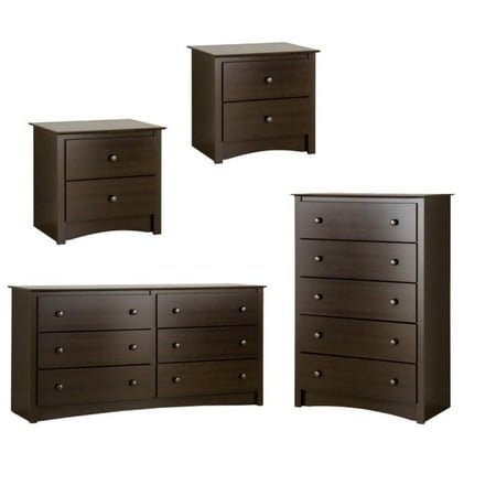 4 Piece Furniture Set with 2 Nightstands Dresser and Chest in Espresso