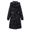 thumbnail image 6 of Wdfiry Long Coat for Women Solid Color Casual Cotton Thick Winter Slim Down Jacket Coat Plus Size Hooded with Pockets Overcoat Clothes, 6 of 7