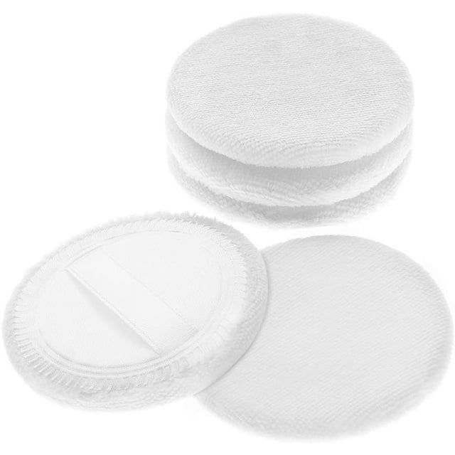 5x Powder Puff, Applicator Cotton Round Makeup Powder Sponge, Air Cushion Puff with Ribbon, Face Powder Puffs for Loose and Foundation,3.15 inch (White)