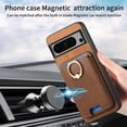 thumbnail image 6 of Case Designed for Google Pixel 7 Pro, Classic Business Anti-falling Detachable Magnetic Card Holder Bag Support Car Magnetic Mount with Finger Ring Kicktand Phone Case Cover - Brown, 6 of 6