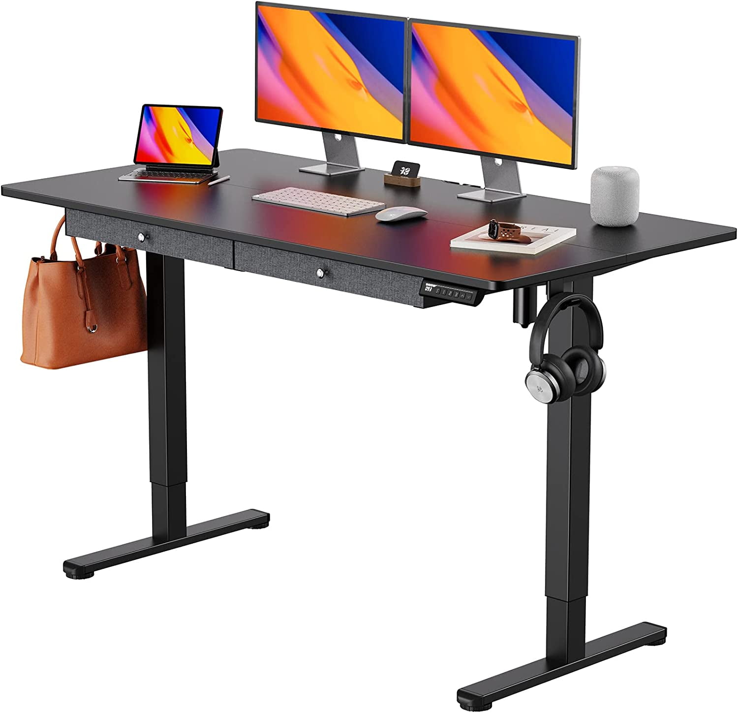 Adjustable Height Electric Standing Desk with Double Drawers, 55x28