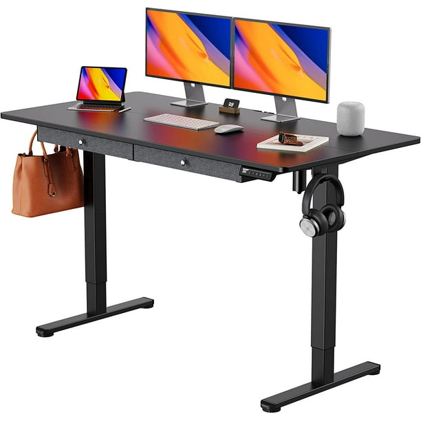Kyspho Adjustable Height Electric Standing Desk with Double Drawers
