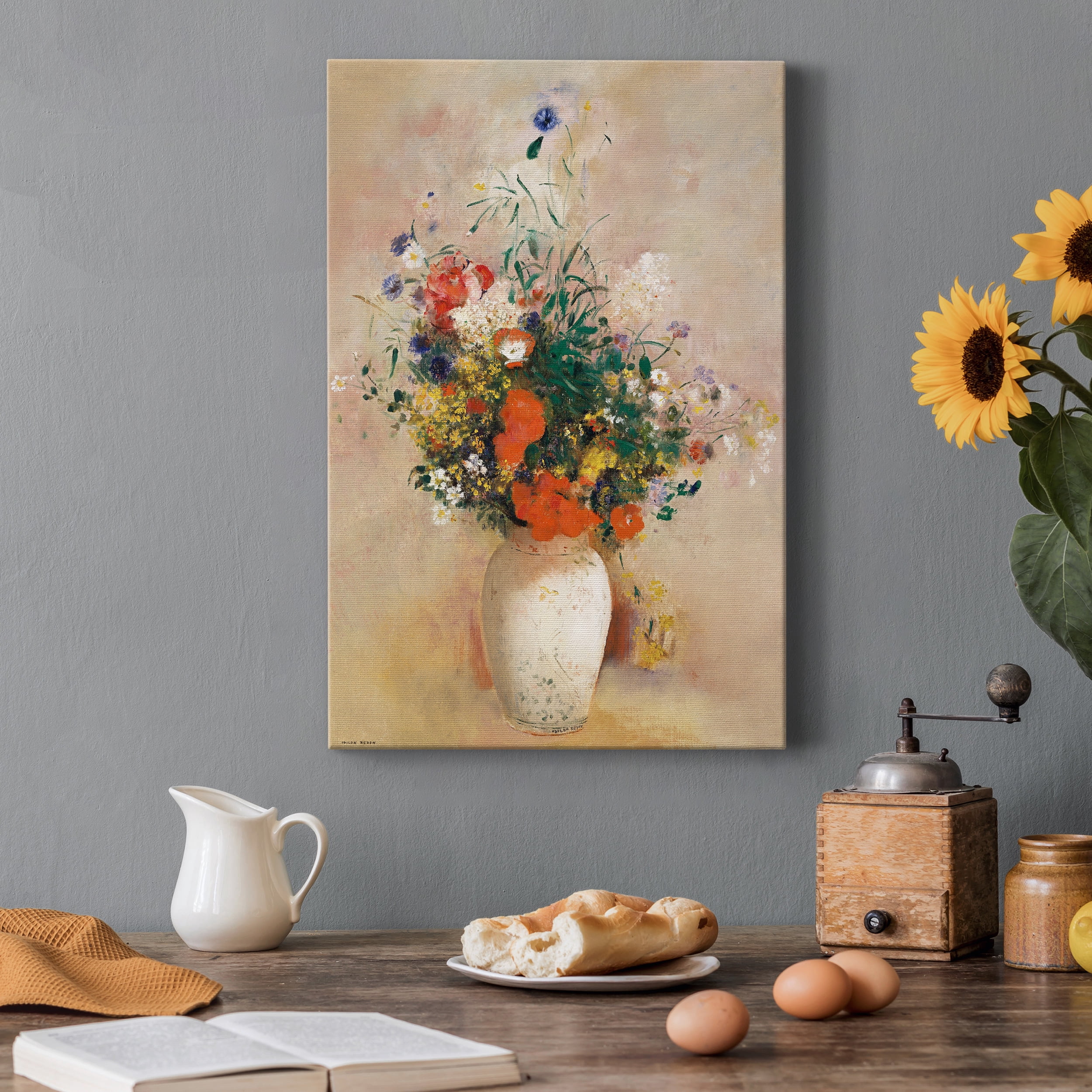 Vase of Flowers (Pink Background) Premium Gallery Wrapped Canvas - Ready to Hang - 24 x 36